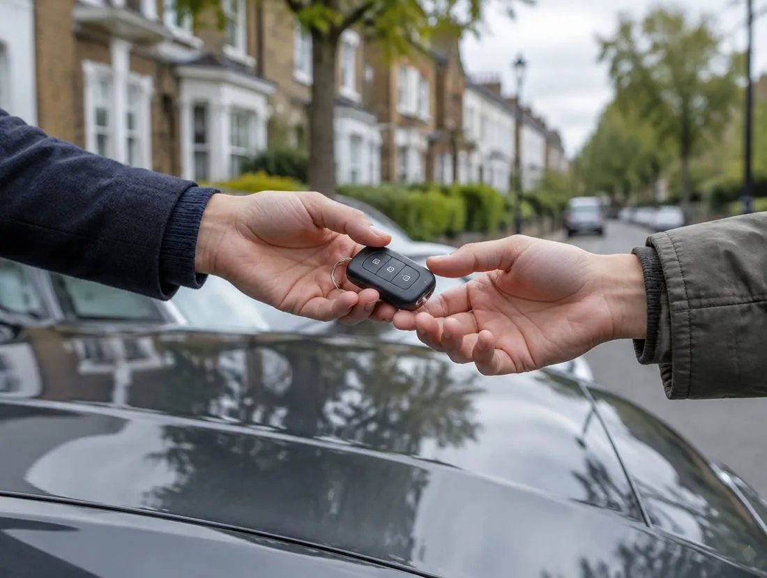Car keys being handed over on a London street